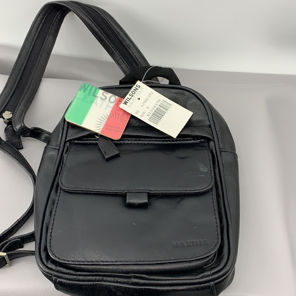 NWT WILSONS Black Leather Maxima Mini Bacpack - Picture 2 of 8